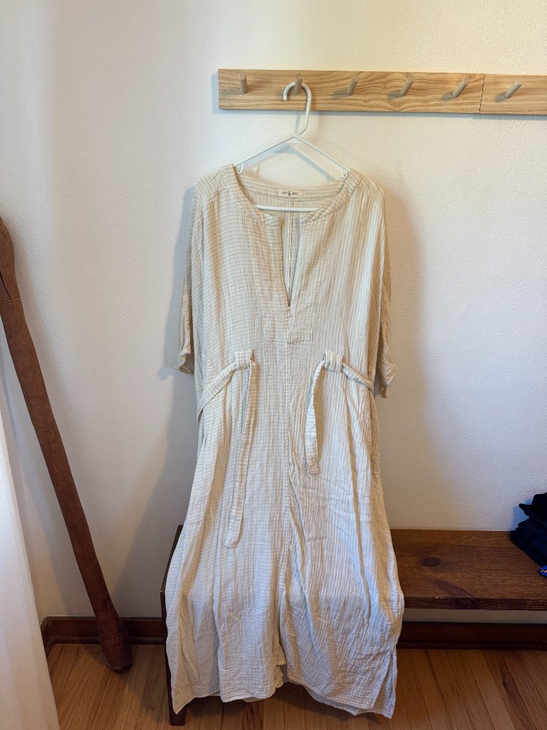Odd Bird Co Ruya Tunic Dress Ivory Stripe Cotton Gauze Convertible L — image 2 of 6
